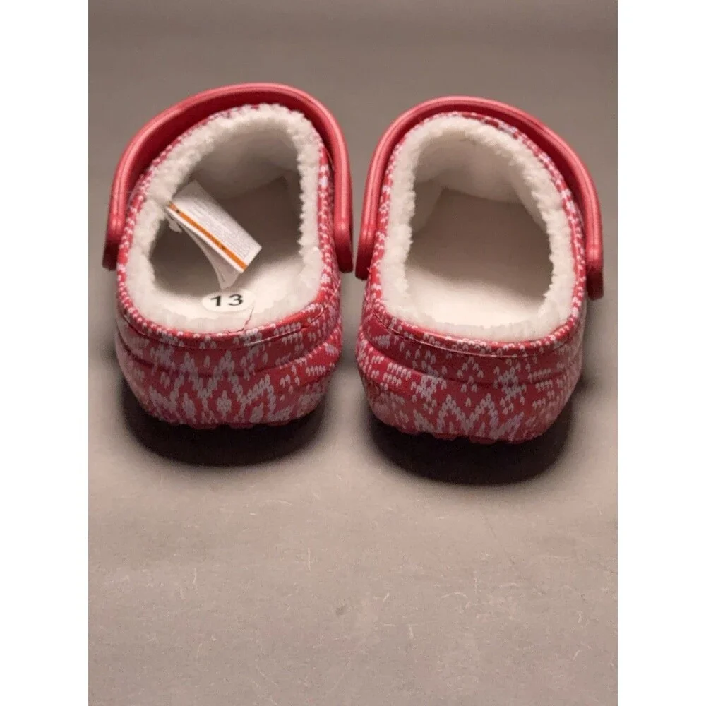 Crocs Classic Fur Lined Holiday Christmas Charm Clog Slippers Red M 13 NWT